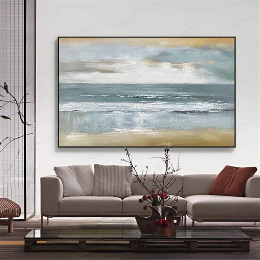 Room Handmade Hallway Coastal Gray Abstract Canvas Artwork 67H0G